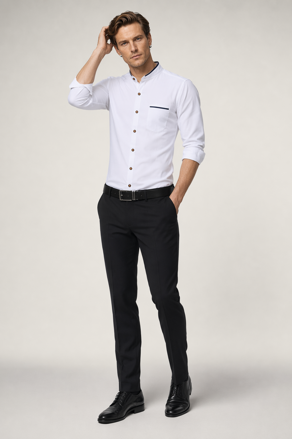 Mandarin Neck Men's Shirt White
