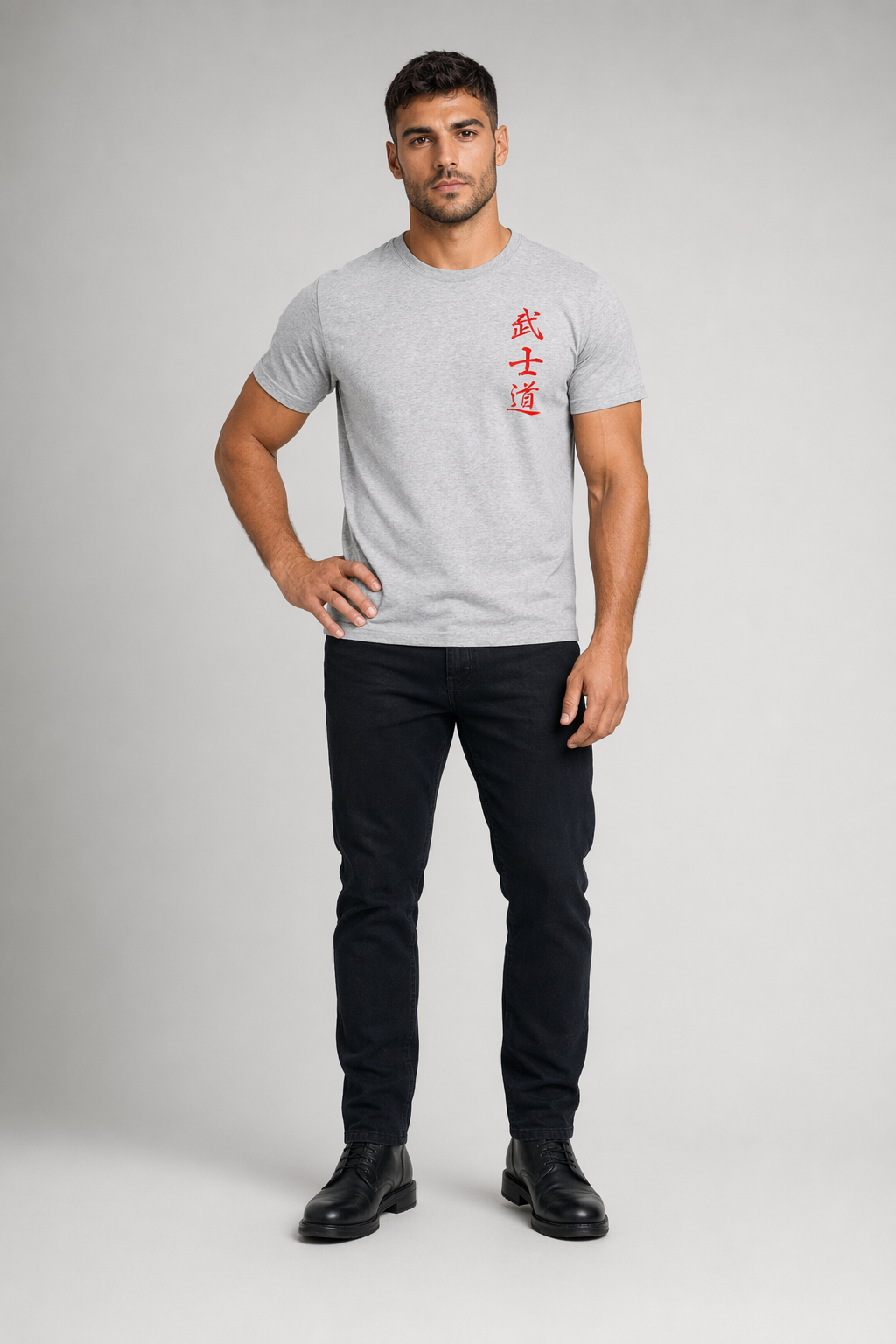 Samurai-Inspired Short Sleeve Tee for Men Gray