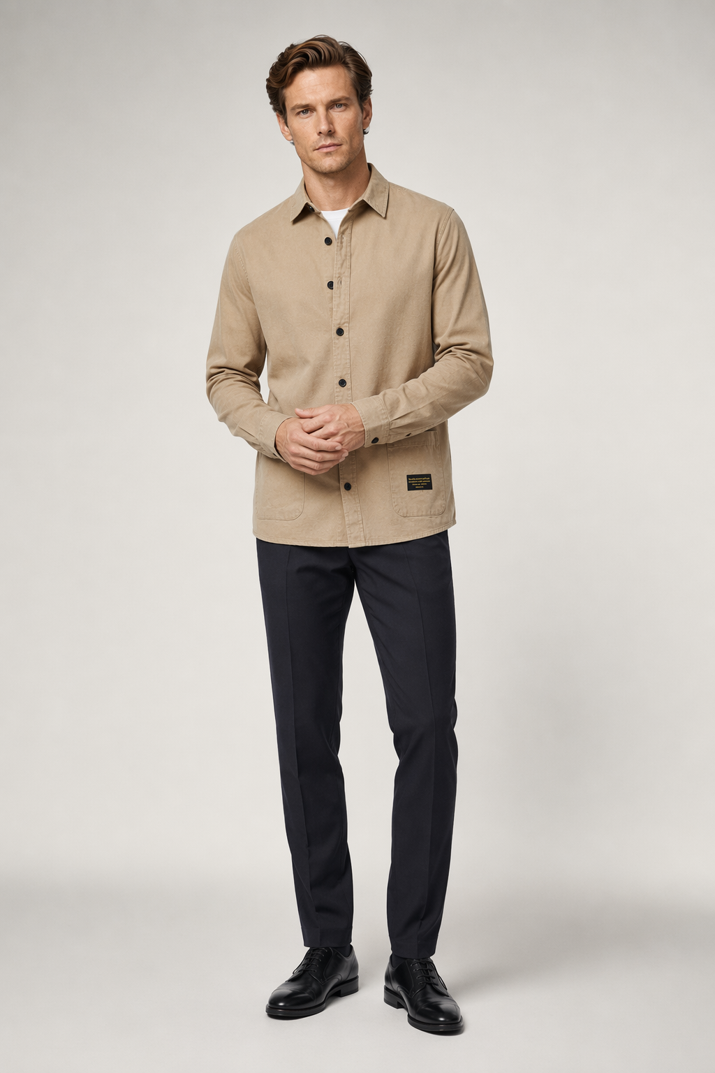 Men's Pocketed Button-Up Shirt Khaki