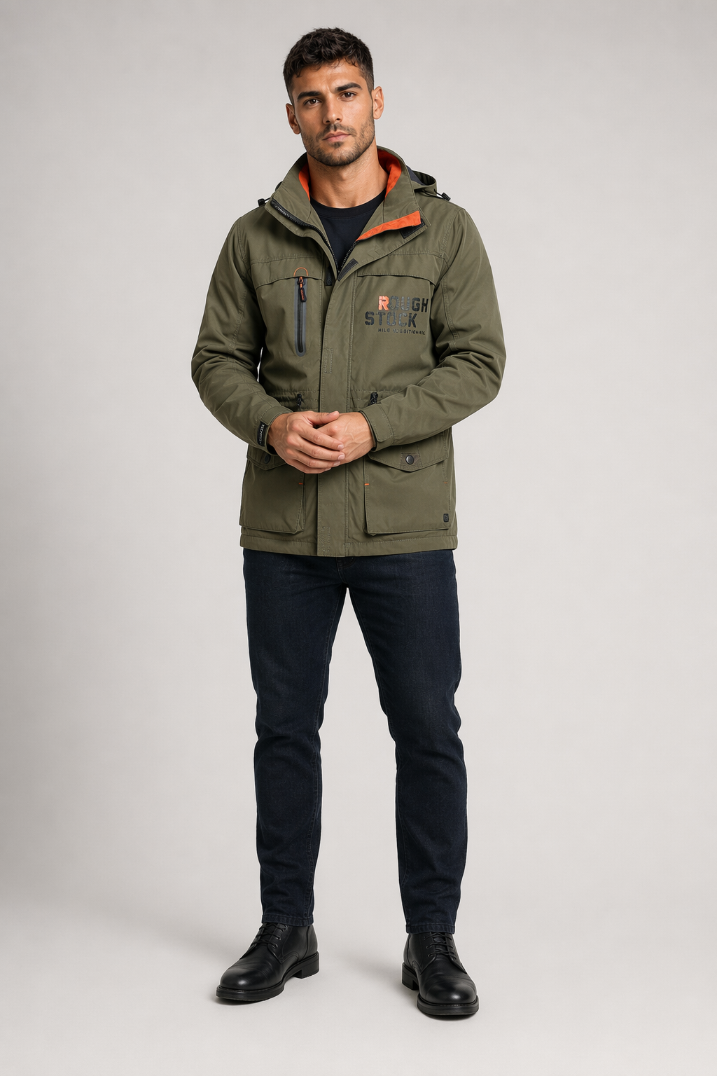 Windproof Hooded Men's Jacket with Detachable Hood Army Green