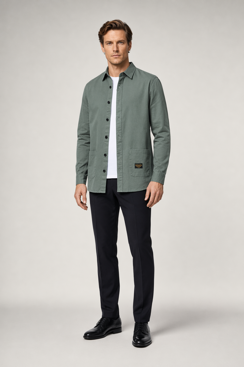 Men's Pocketed Button-Up Shirt Green