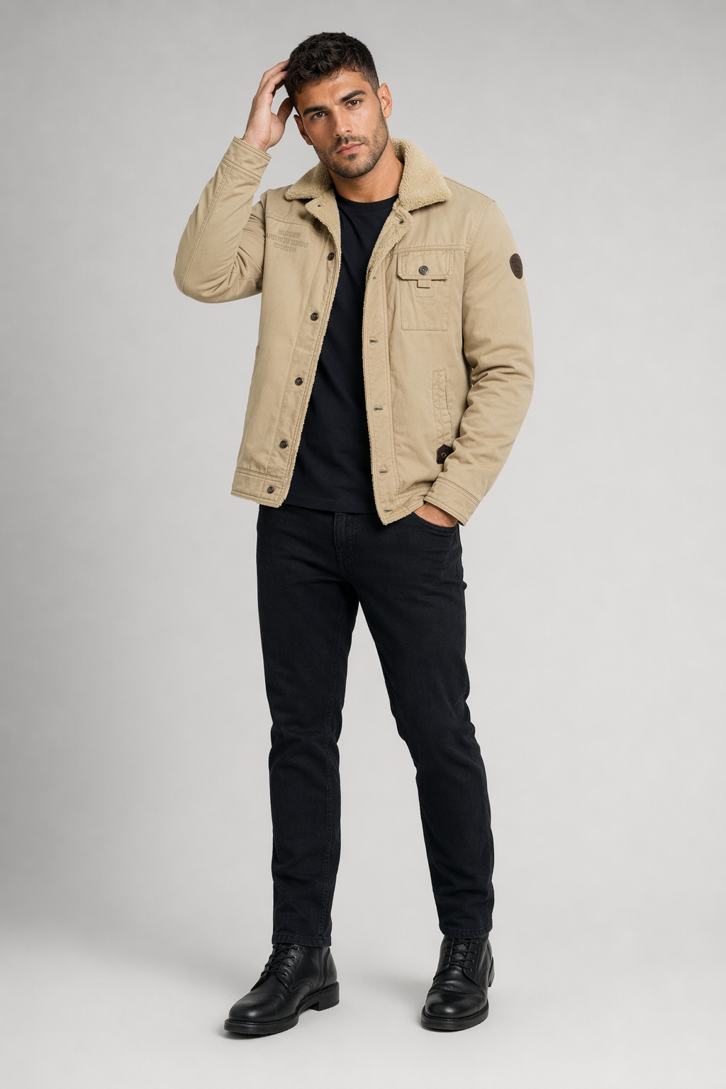 Winter Army Short Jacket for Men Beige