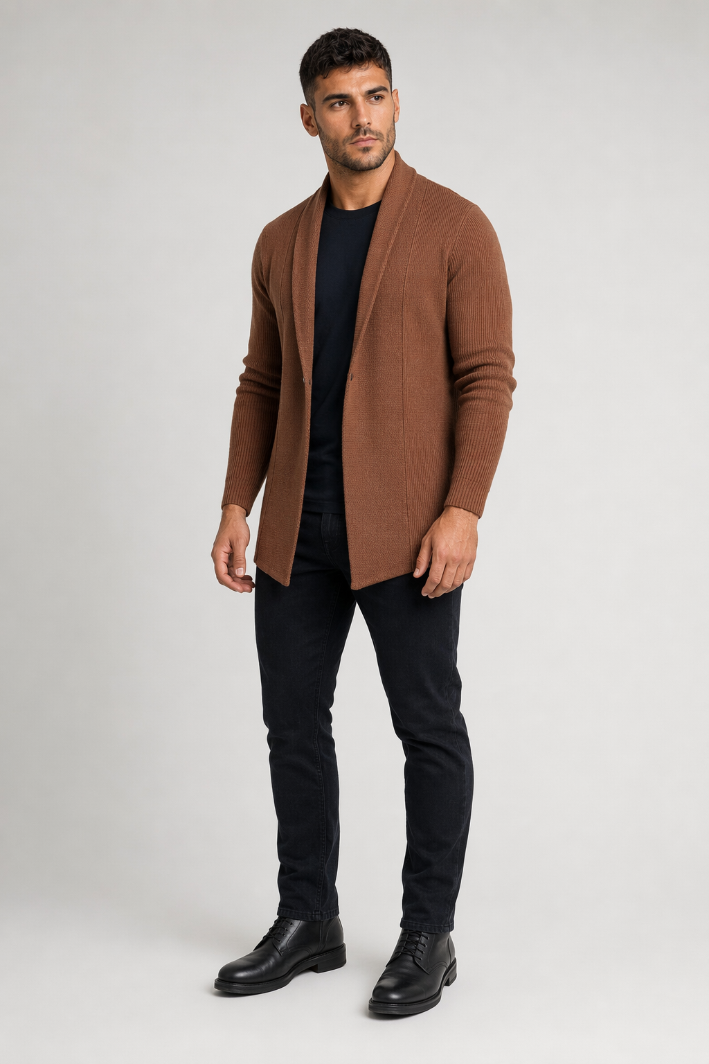 Brown Mid Length Men's Open Cardigan Default