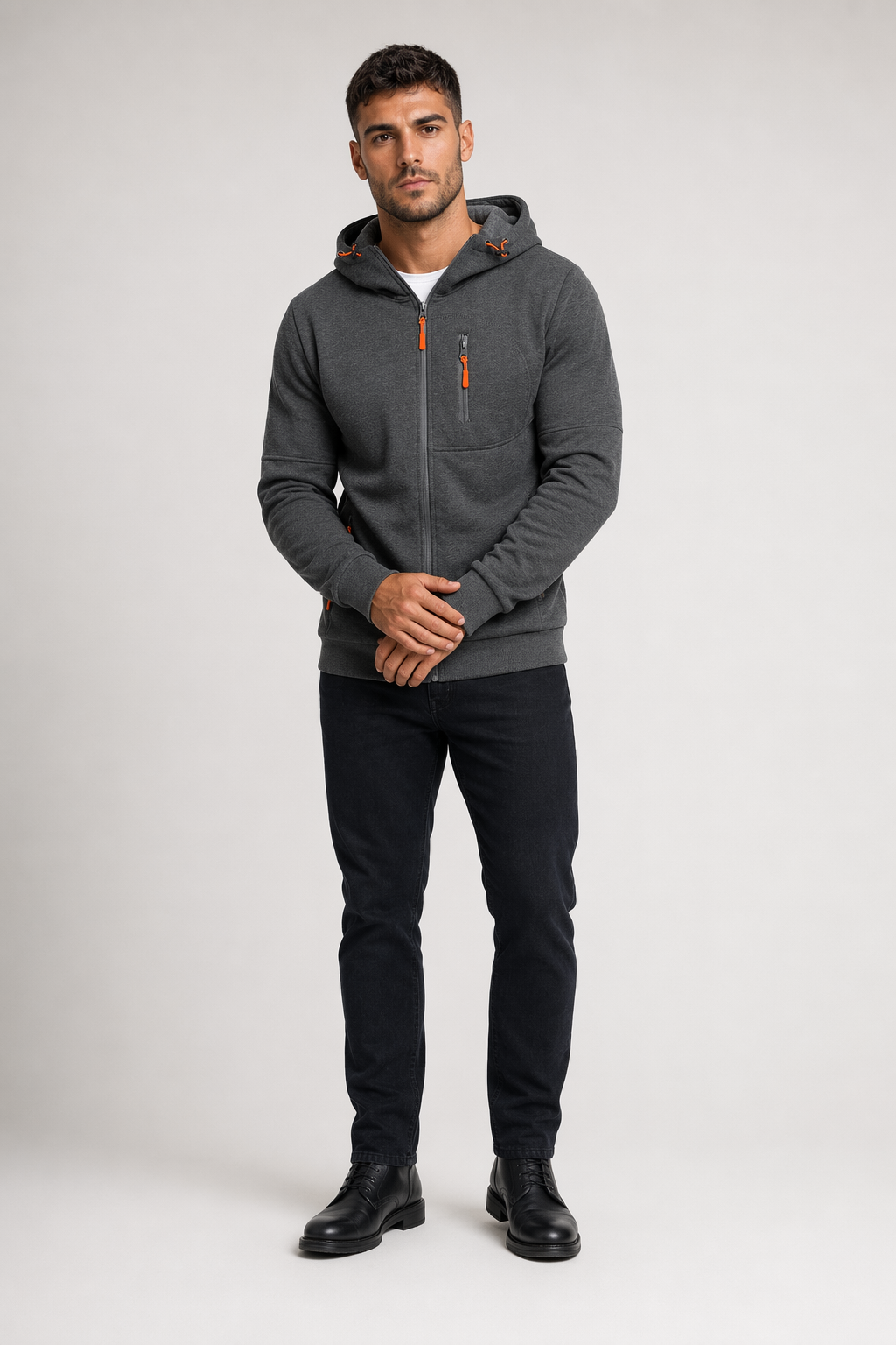 Dual-Zip Men's Lightweight Hooded Sweatshirt Dark Gray