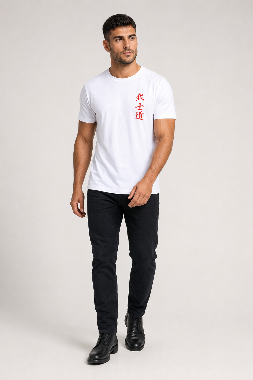 Samurai-Inspired Short Sleeve Tee for Men White