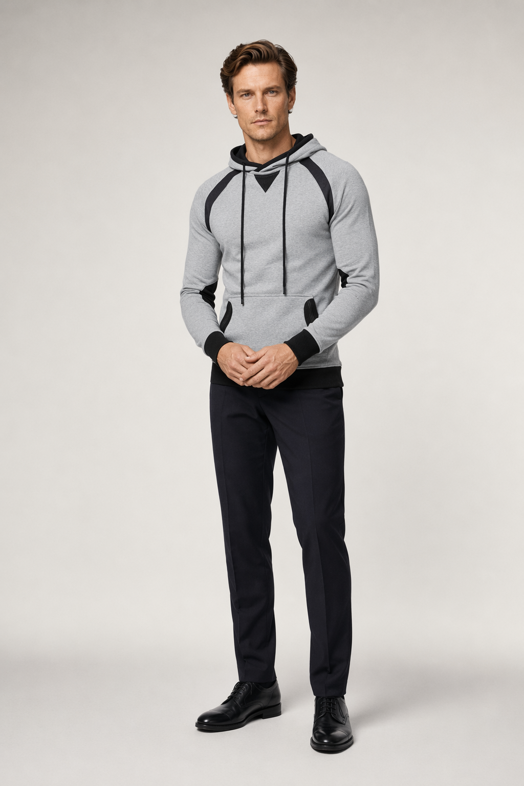 Two-Toned Men's Hoodie featuring Pockets Light Gray