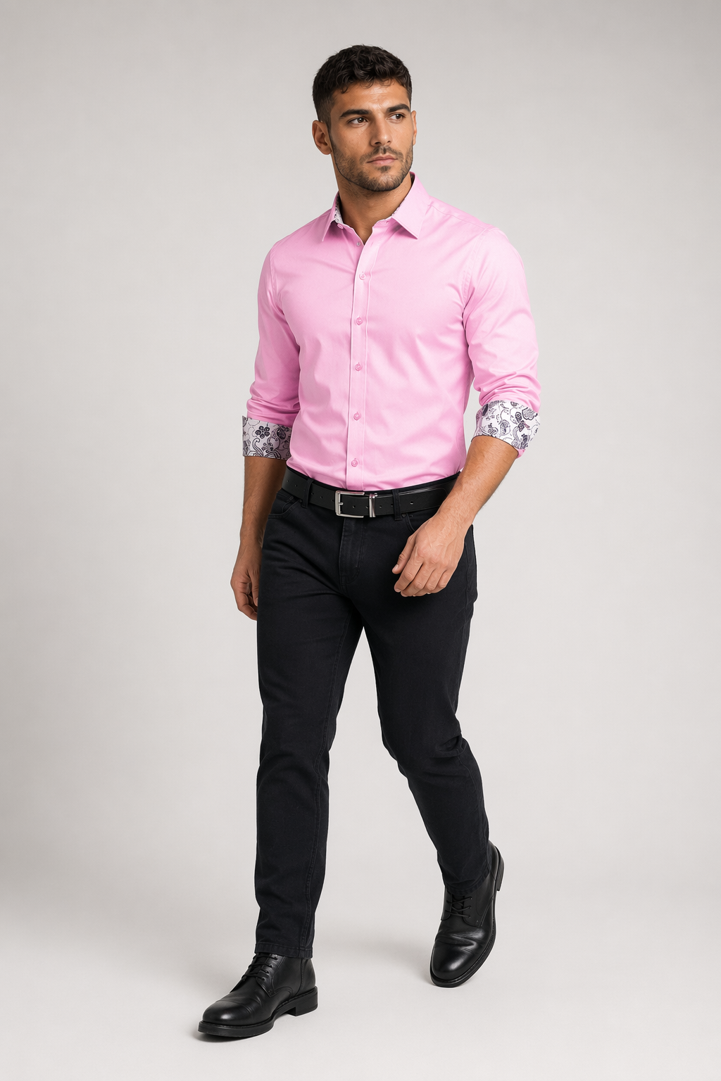 Flowery Inner Details Men's Button-Down Shirt Pink
