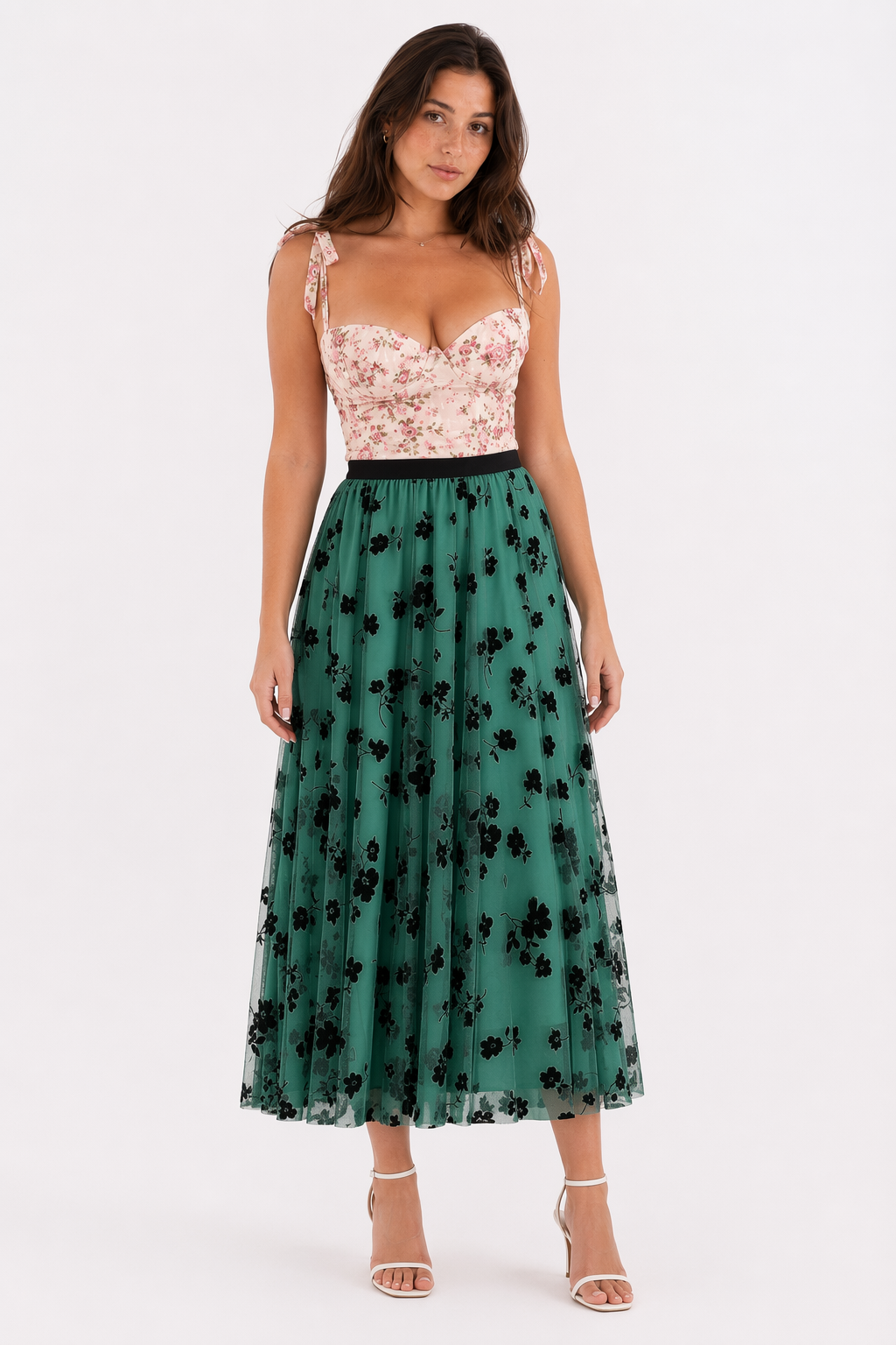High Waisted Elastic Women's A-Line Skirt Green