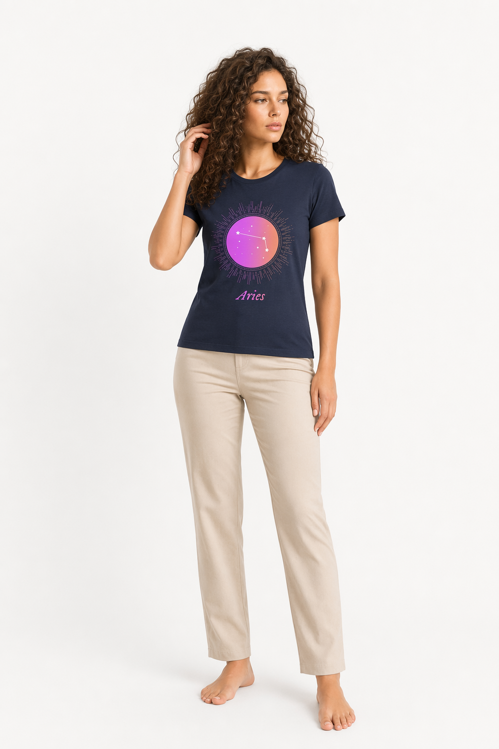 Gradient Aries Zodiac Tee for Women Navy