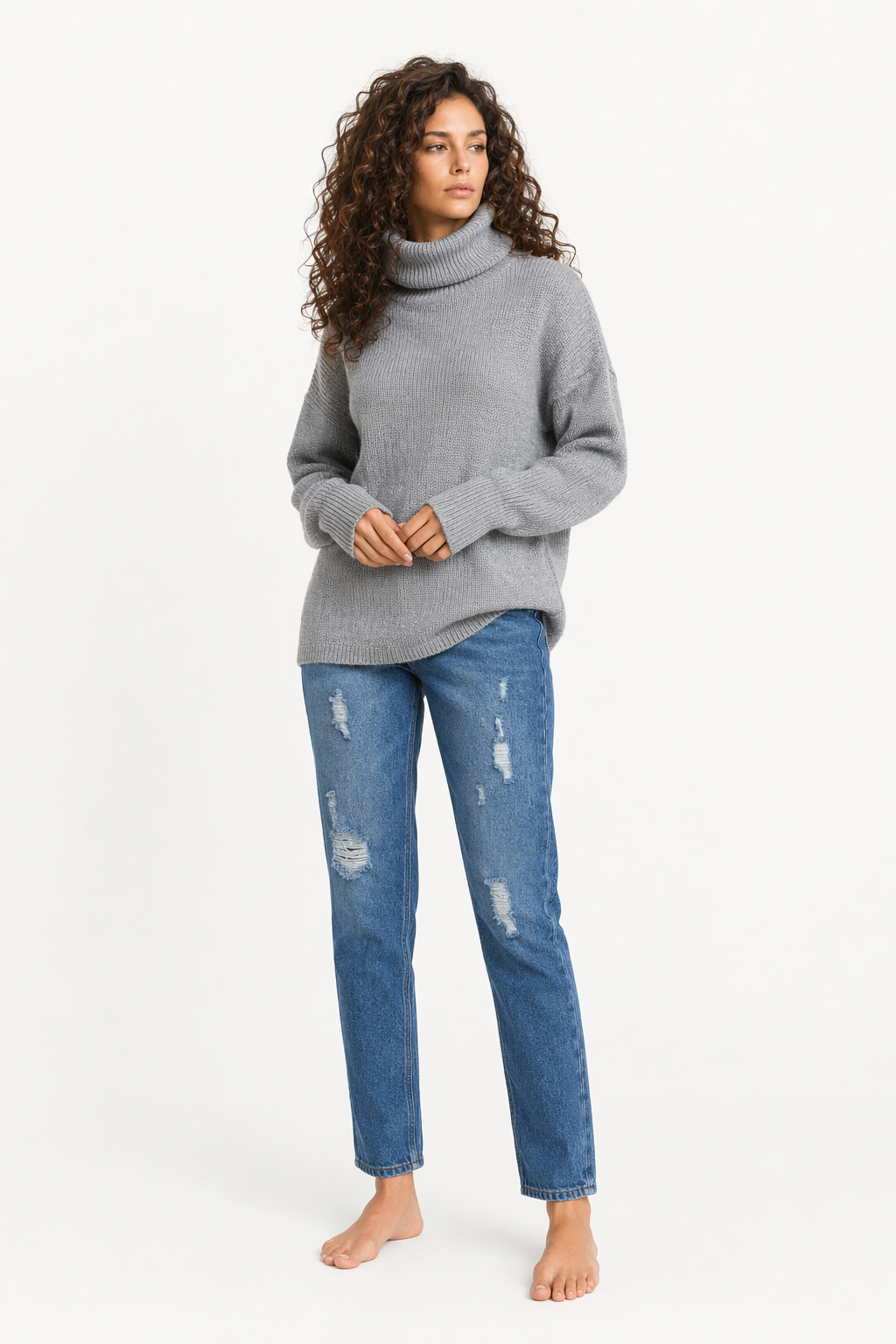 Trendy Women's Turtleneck Pullovers Gray