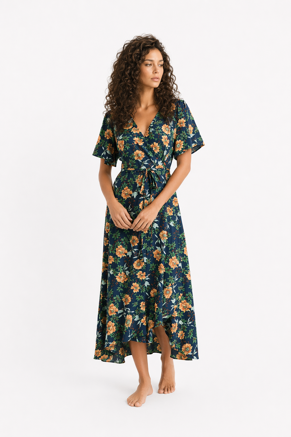 Floral Ruffle Wrap Dress for Women's Summer Fashion Default