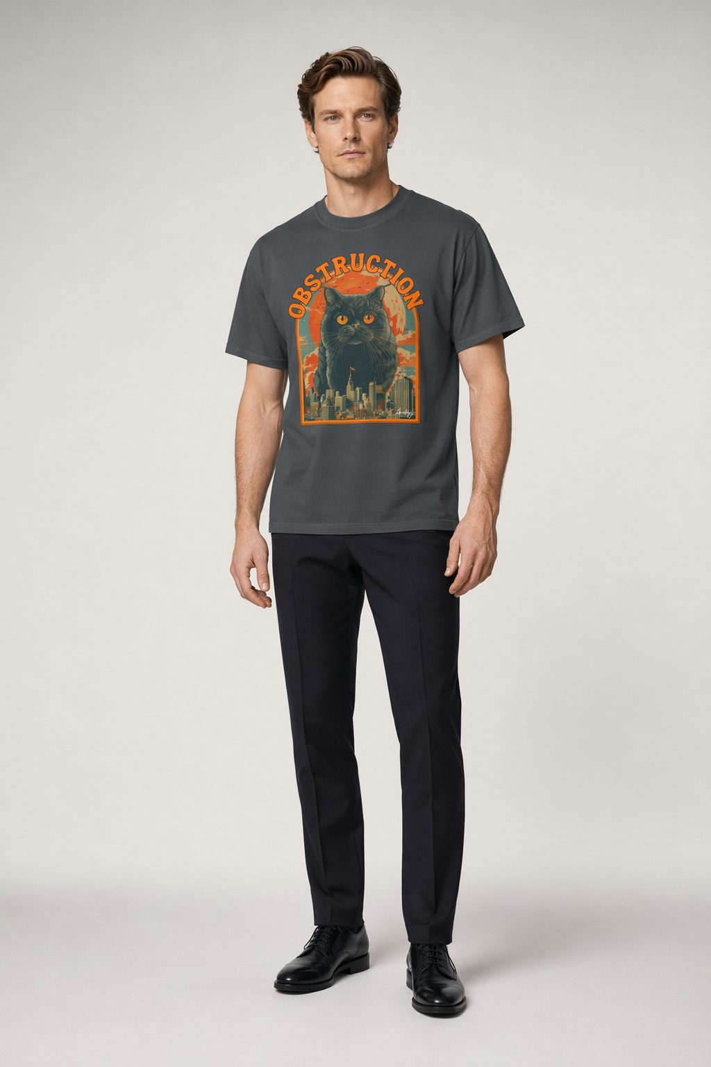 Obstructive Feline Vintage Tee Smoke Grey