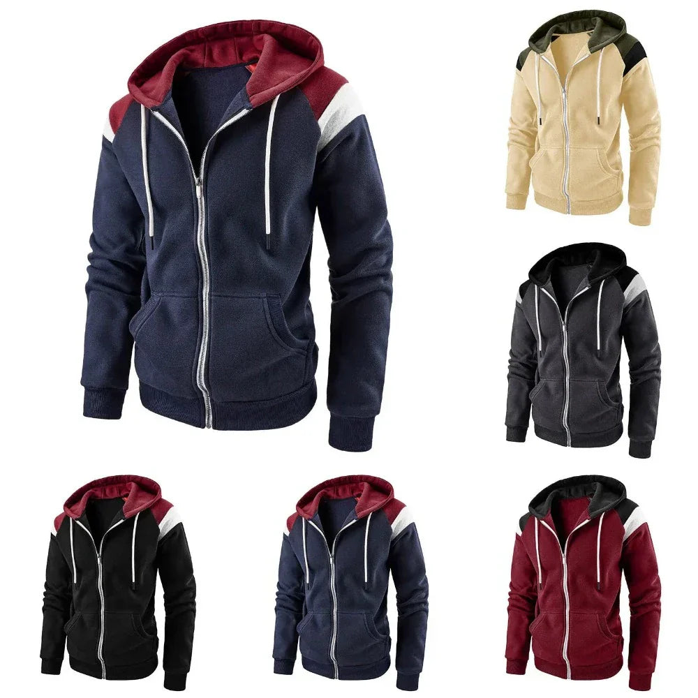 Men's Hoodie with Zipper Closure and Shoulder Accents
