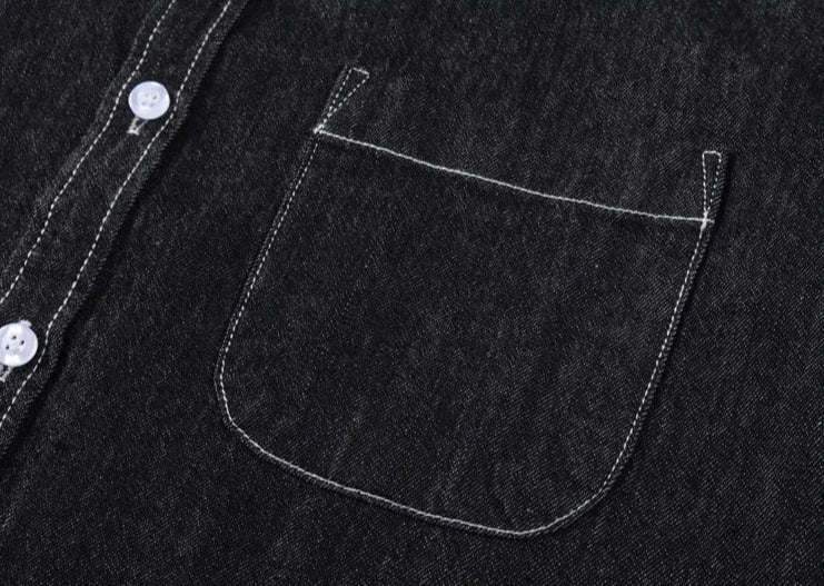 Long Sleeve Denim Shirt with Single Pocket for Men