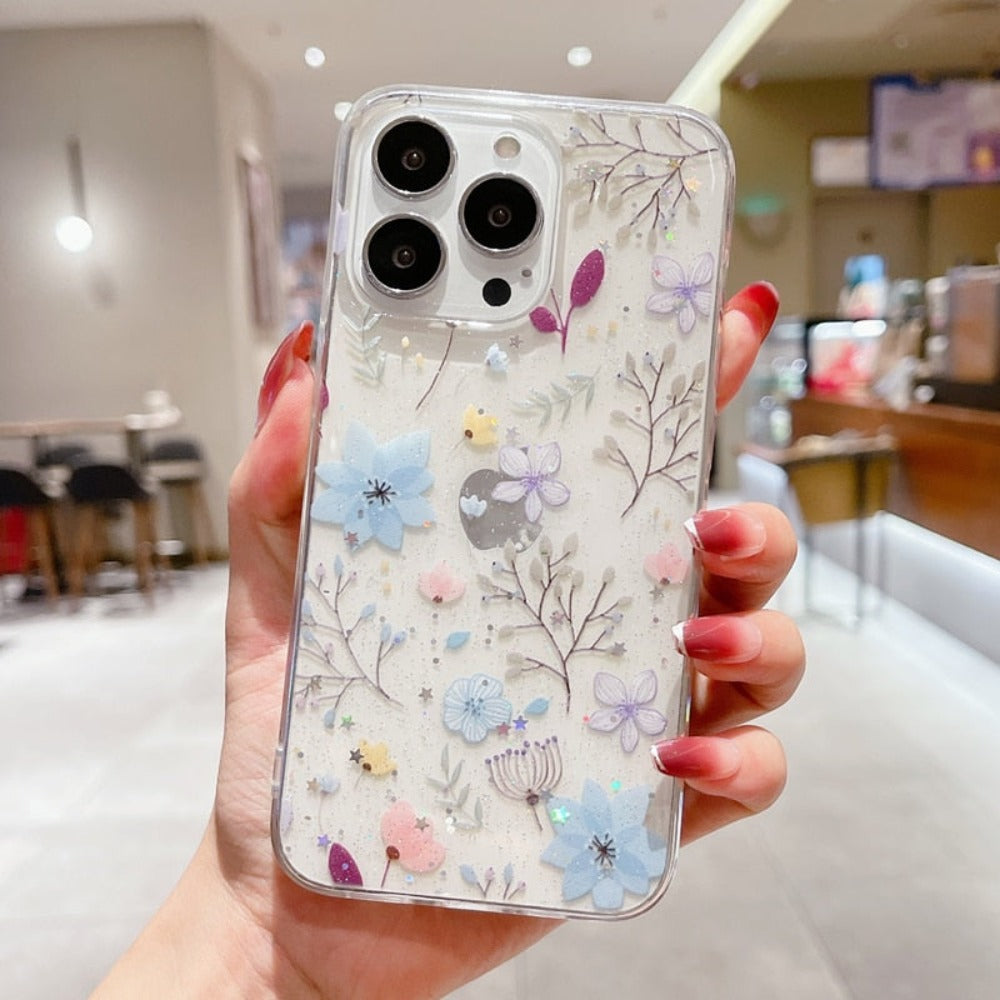 Sparkling Blue Floral iPhone Case
