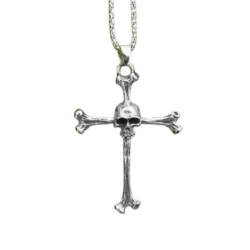 Cross Necklace with Skull Pendant