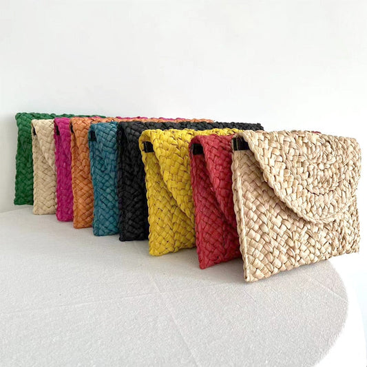 Summer Mini Straw Clutch: Embrace the Season in Style!: green, cream woven clutch bags, handcrafted minimalist style