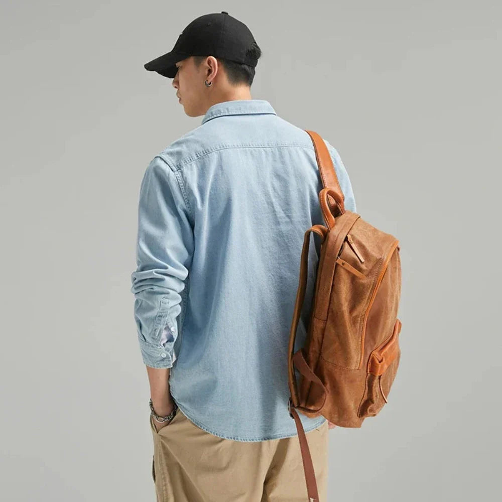 Long Sleeve Denim Shirt with Single Pocket for Men