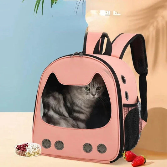 Pet Carrier Backpack with Feline Design for Small Sized Cats: pink, black cat, cute cartoon-inspired style
