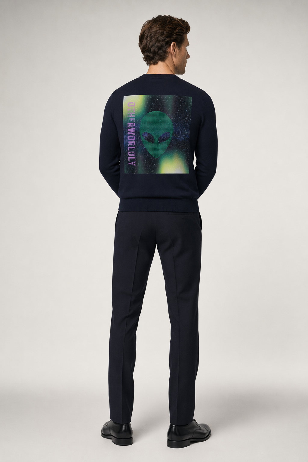 Back Print Alien Graphic Sweater - A Unique Twist on an Extraterrestrial Design Default