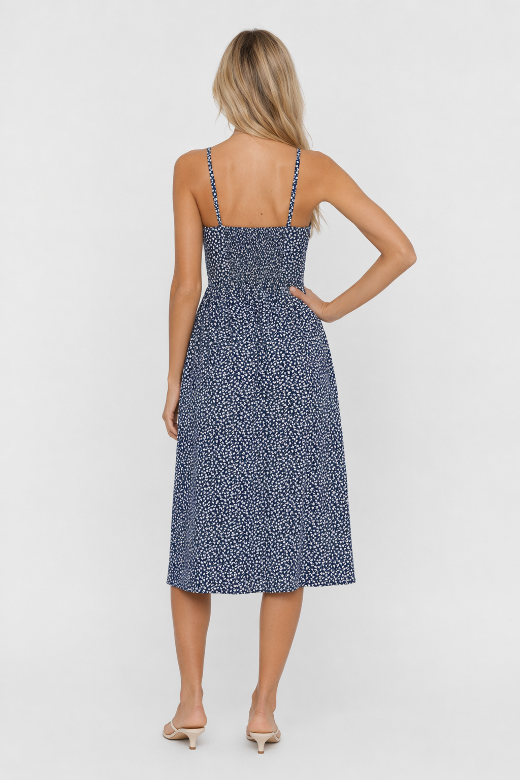 Button-Front Dress with Shoulder Straps Blue