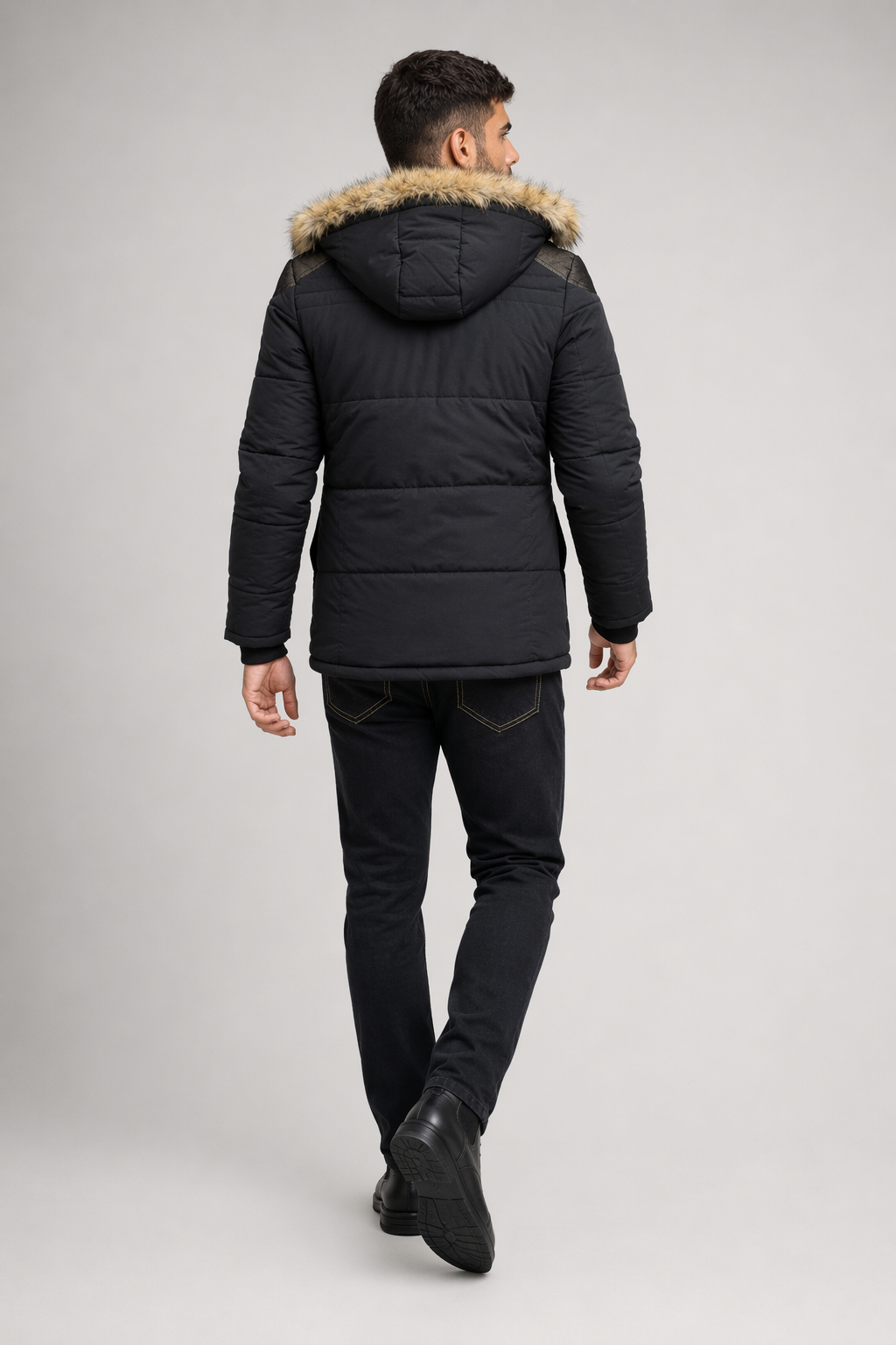 Black Hooded Winter Coat for Men Default