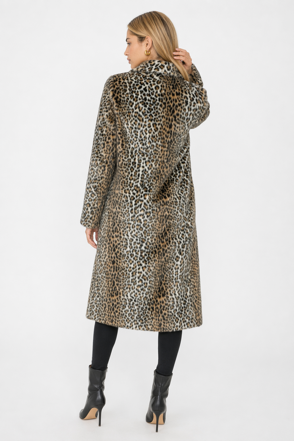 Leopard Print Faux Fur Coat for Women Featuring Convenient Pockets Default