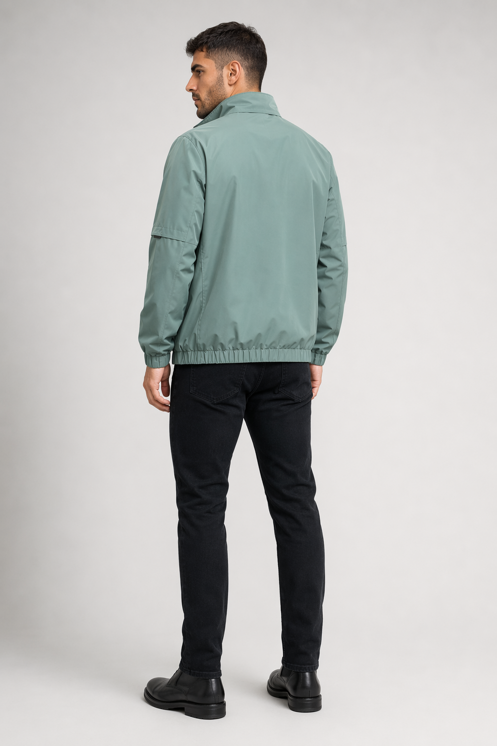 High Collar Windproof Jacket for Men Green