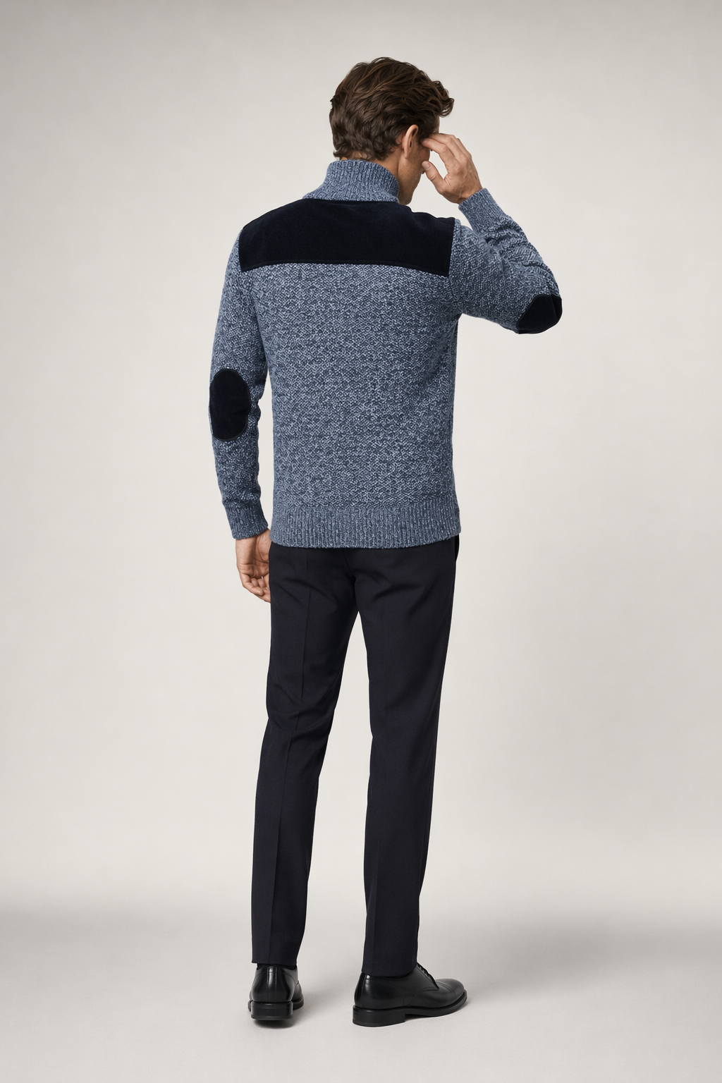 Men's Cardigan with Elbow Patch and Zipper Closure Default