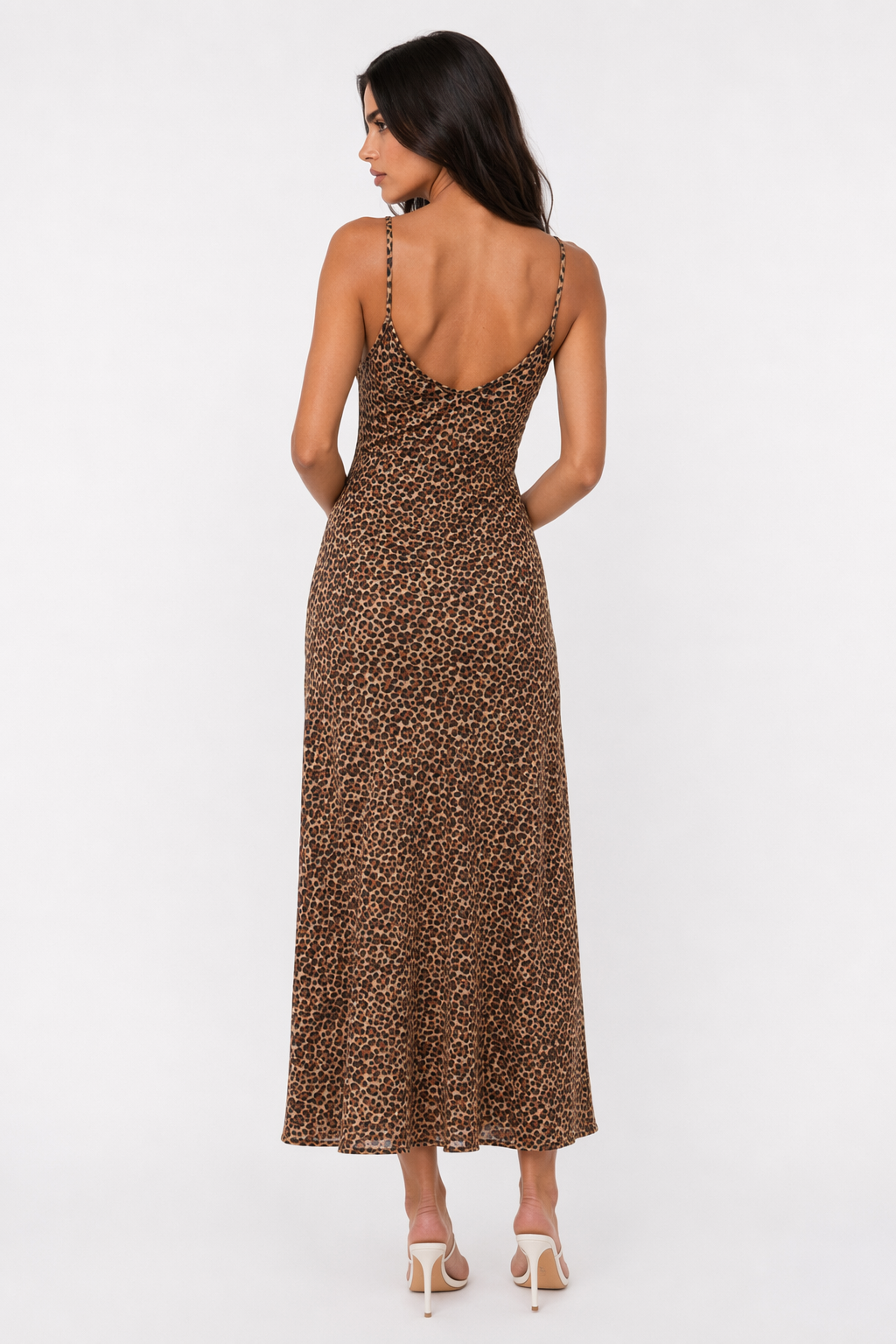 Sleeveless Dress with Leopard Print for Women Khaki