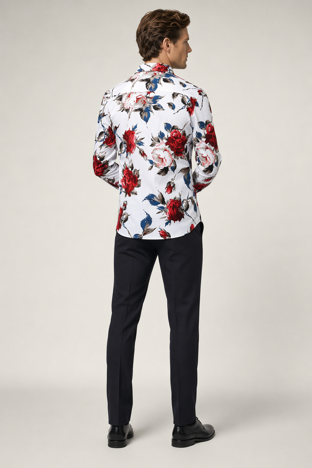 Long Sleeve Red Floral Men's Shirt Default