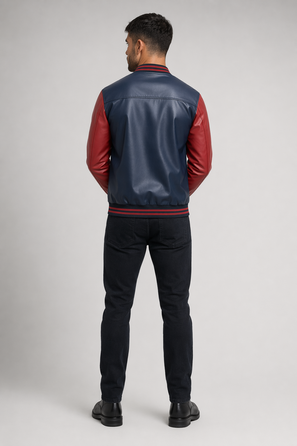 Men's Synthetic Leather Baseball Jacket Blue