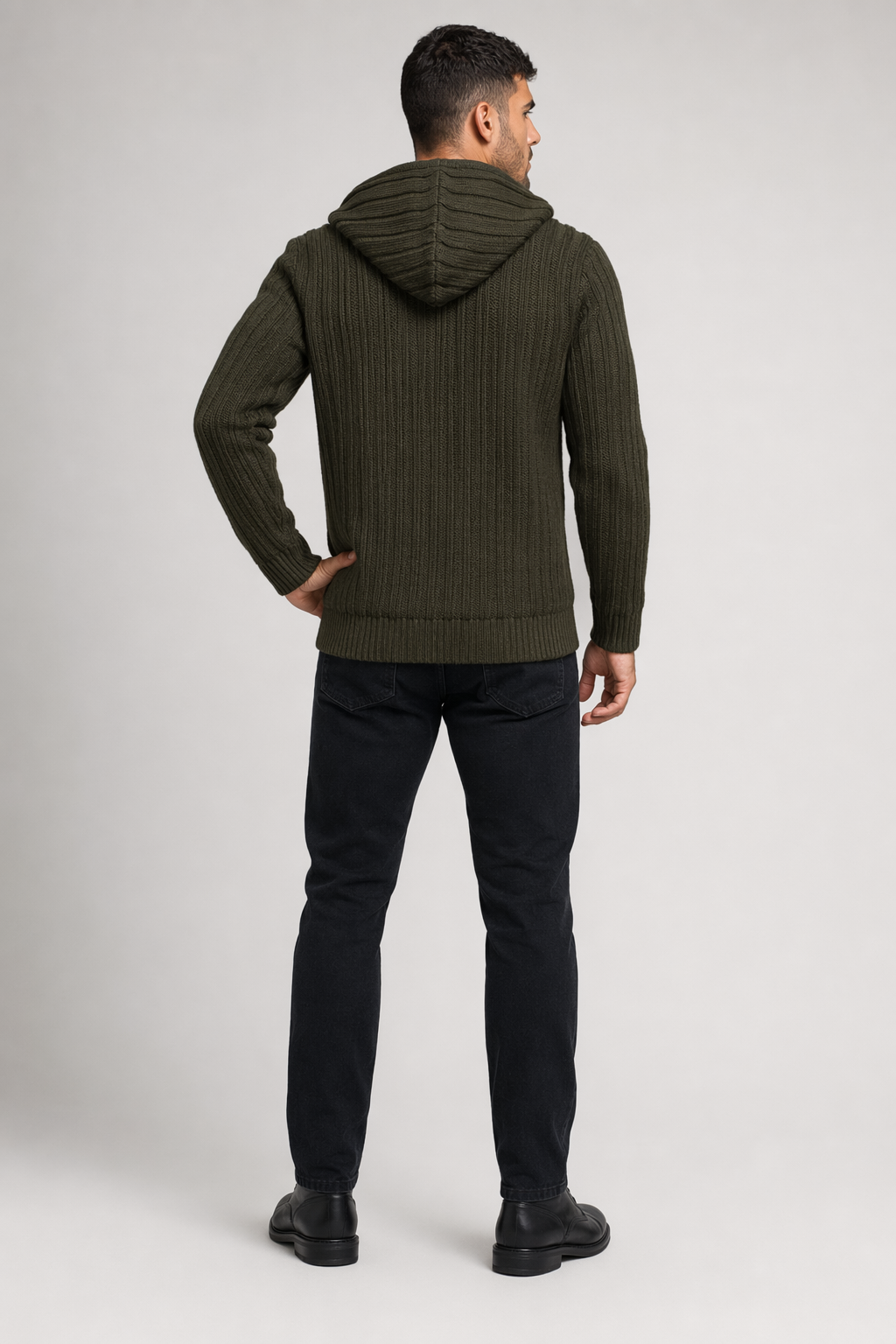 Layered Inner Mens Hooded Cardigan Green