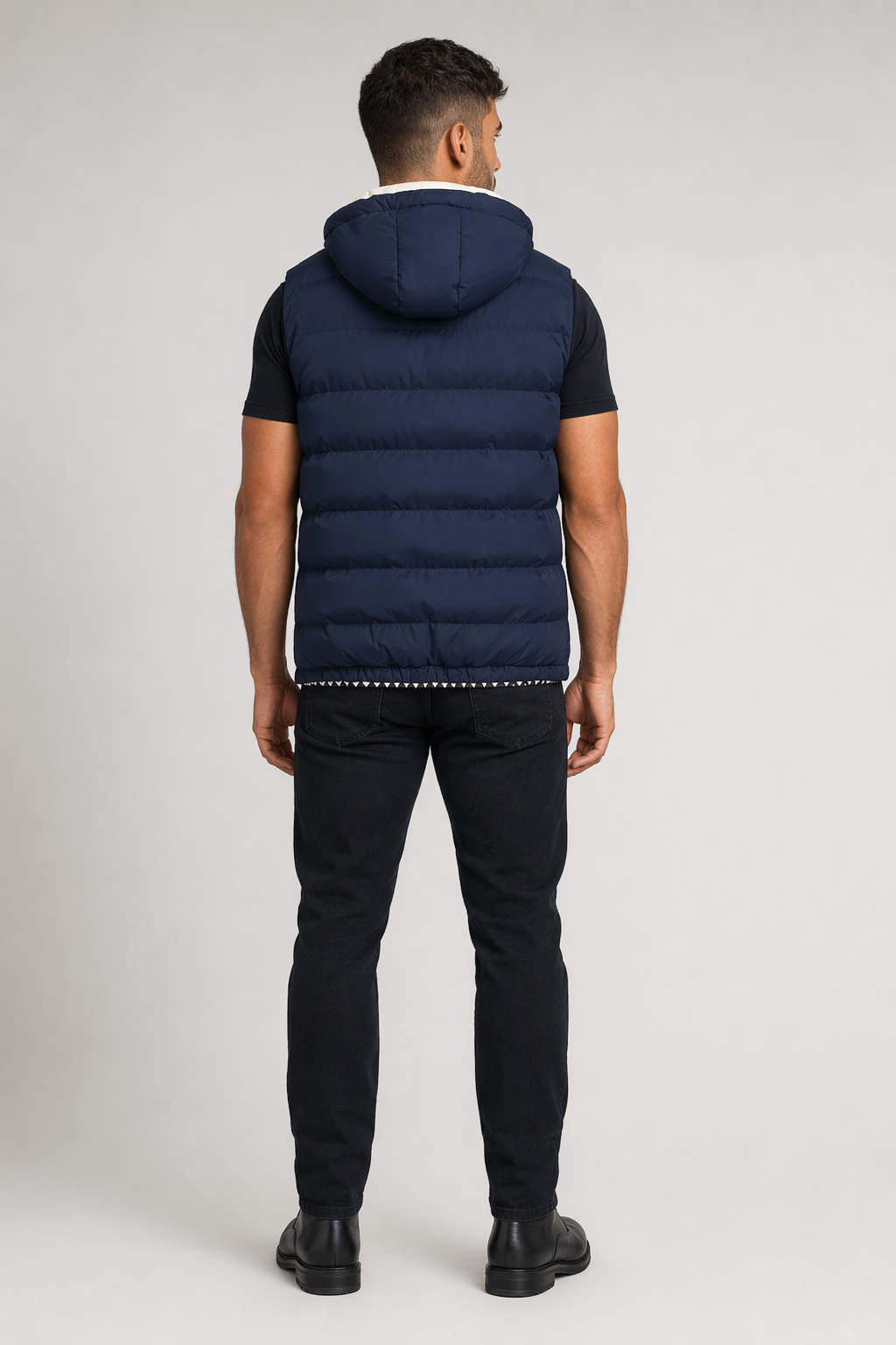 Navy Two Tone Hooded Winter Vest for Men Default