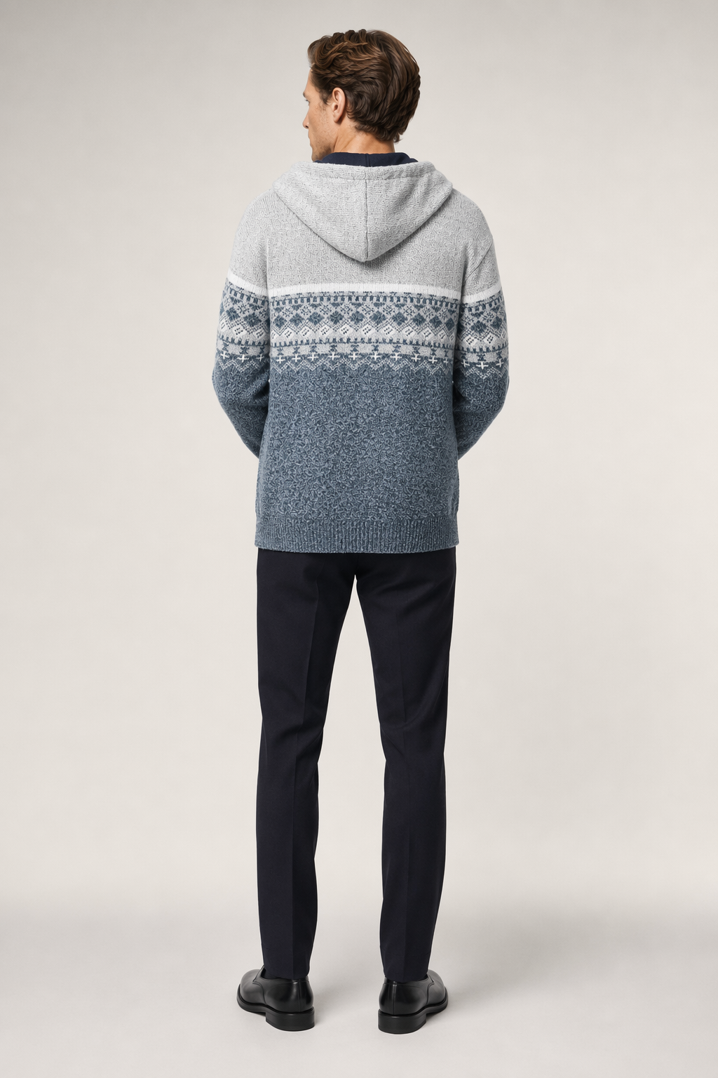 Printed Zip-Up Hooded Jacket for Men Light Gray