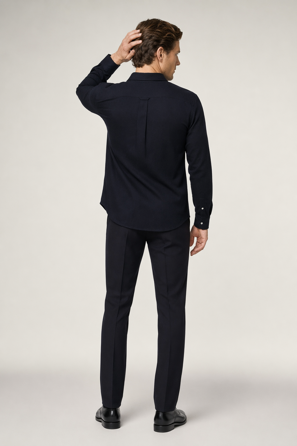 Casual Long Sleeve Button-Up Shirt for Men Navy