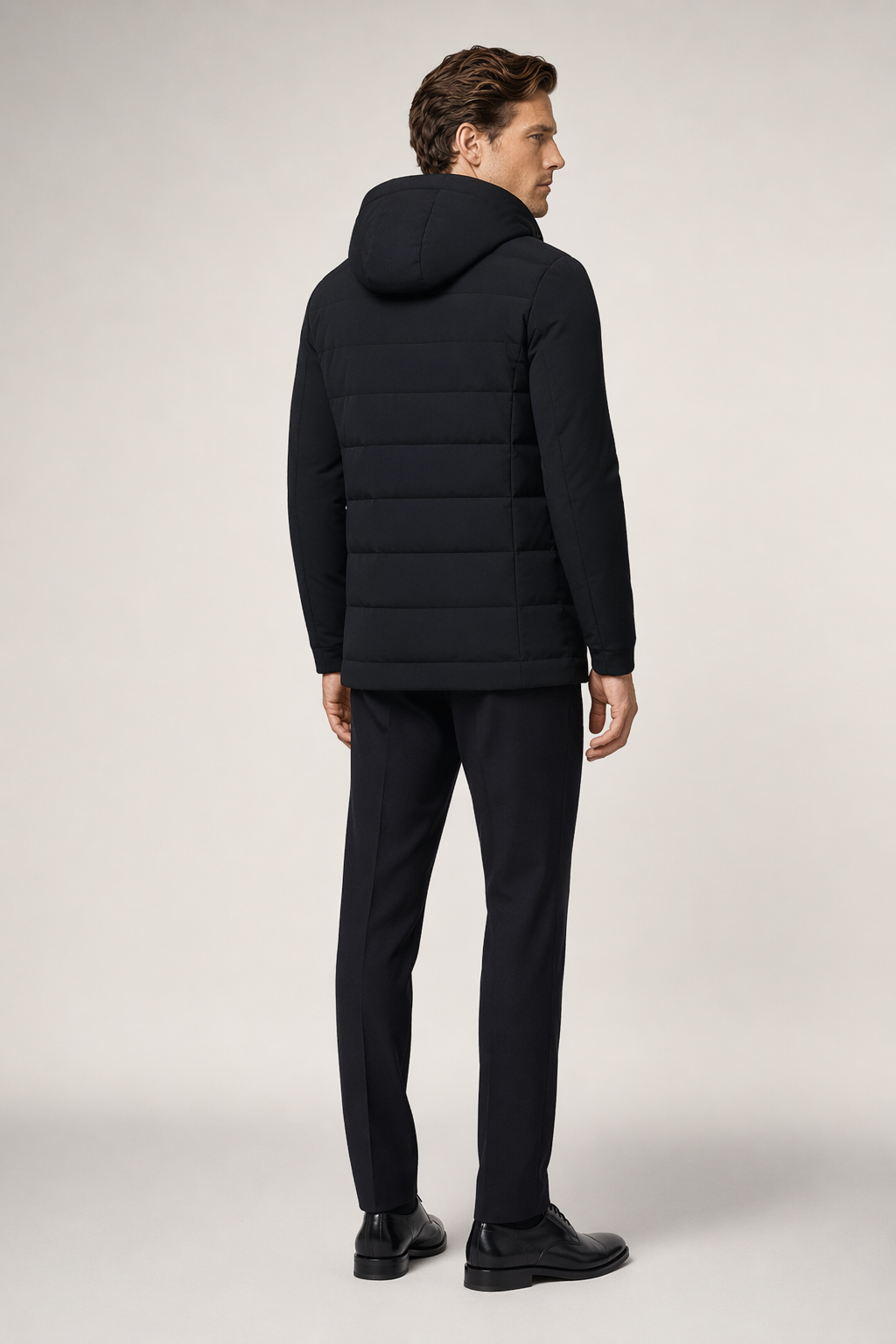 Mid-Length Men's Zip-Up Jacket with Detachable Hood Black