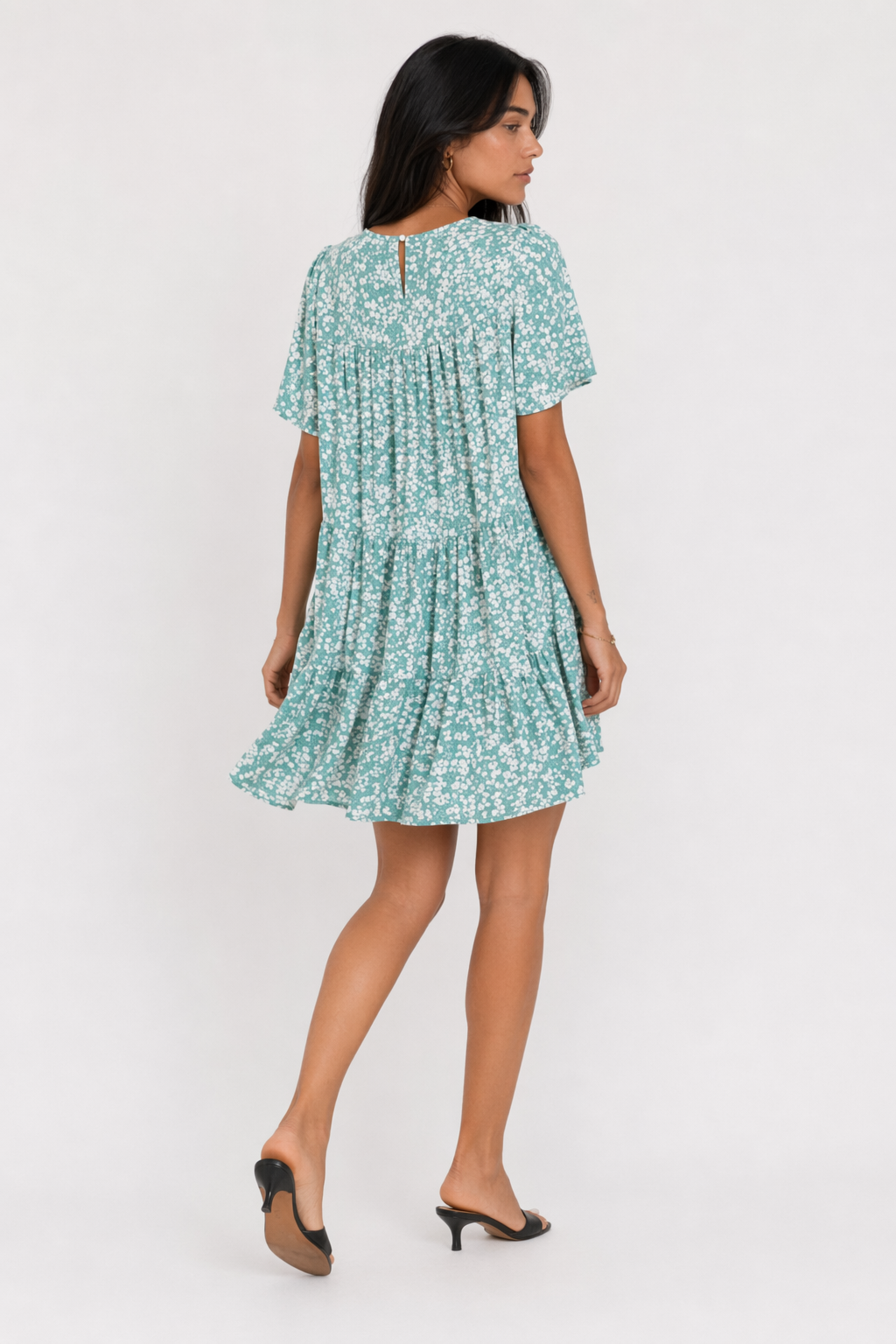 Floral Dress with Frilled Sleeves for Women Green