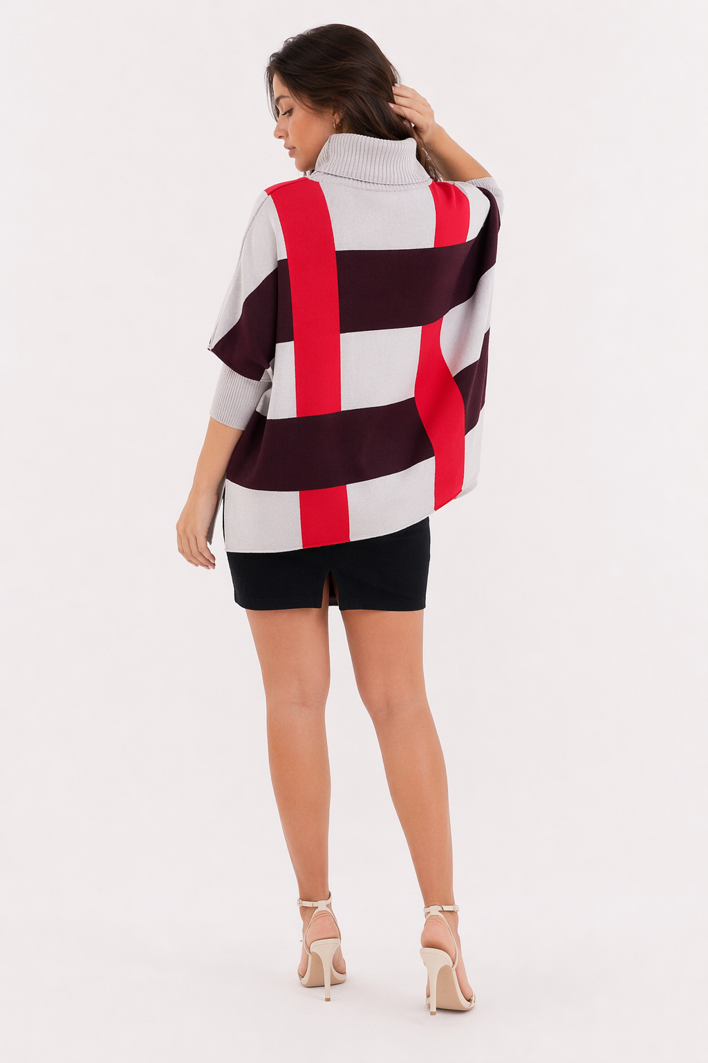 Red Striped Women's Checkered Sweater Cape Default