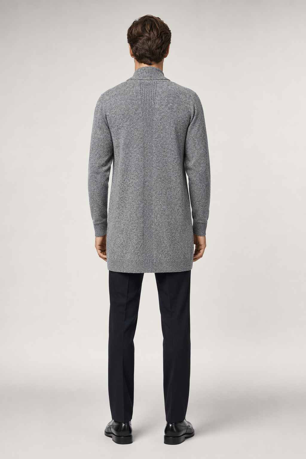 Gray Mid Length Shawl Collar Cardigan for Men Default