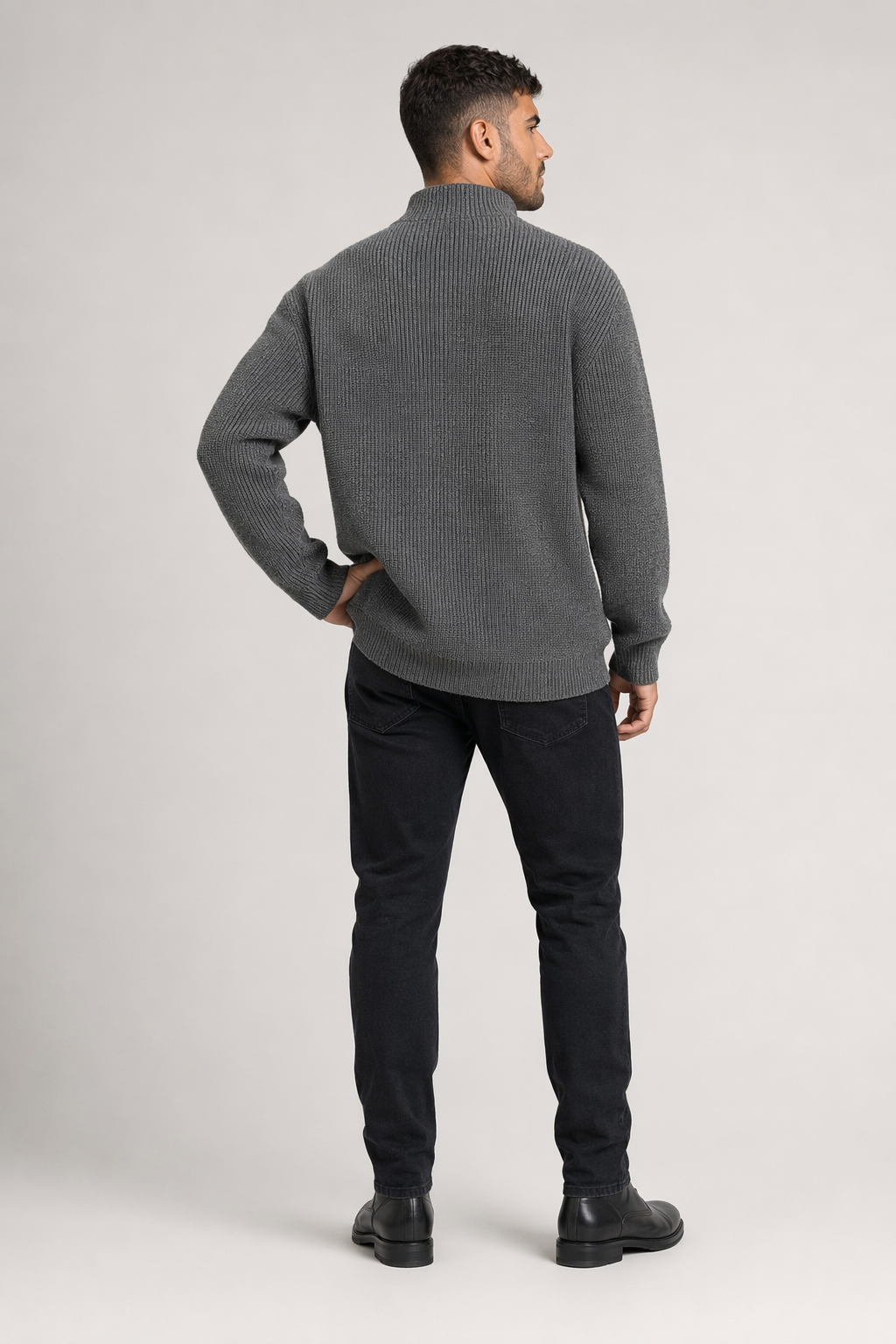 Buttoned Wrap Collar Sweater for Men with Stylish Details Gray