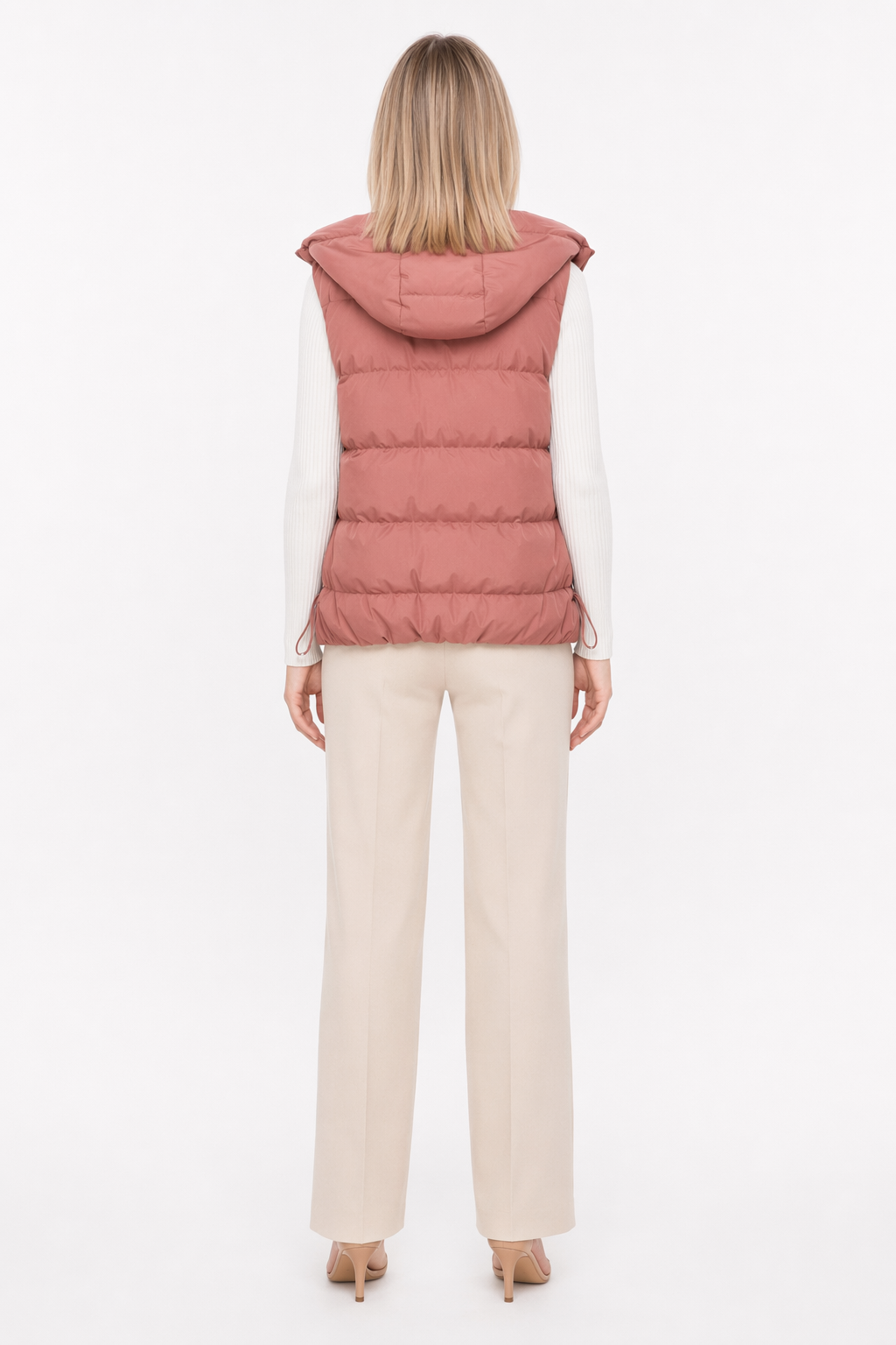 Pink Hooded Puffer Vest with Short Zip Closure for Women Default