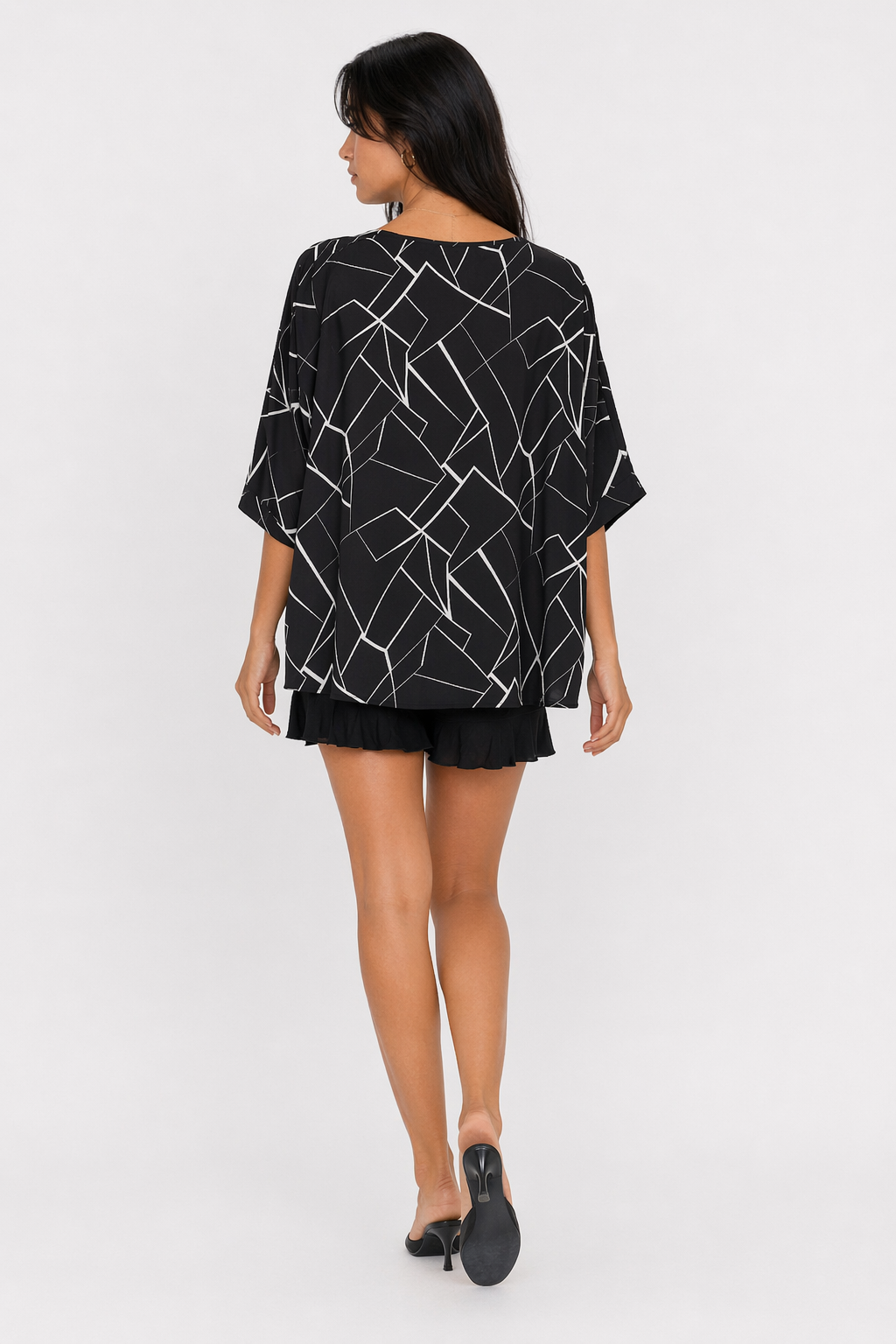 Geo Print Batwing Top for Women Default