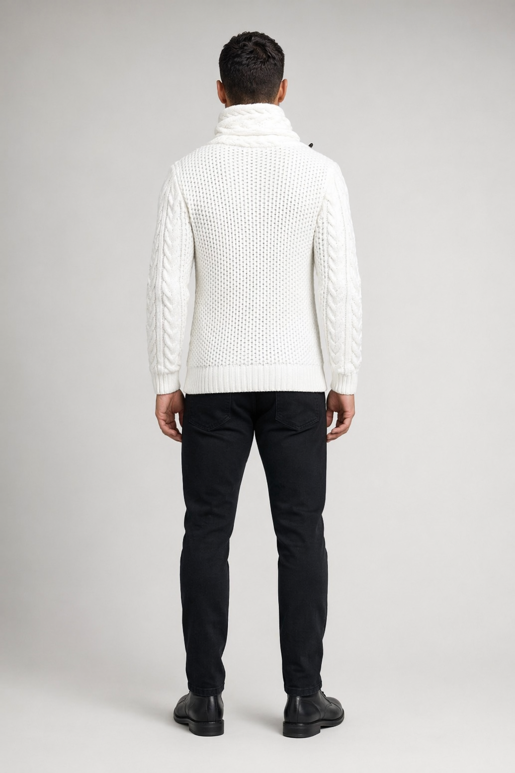Horn Button Men's Cardigan with Shawl Collar White