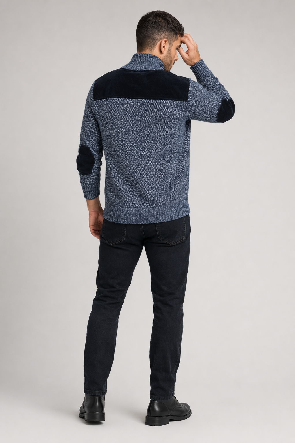 Blue Cardigan for Men with Zip Closure and Elbow Detailing Default