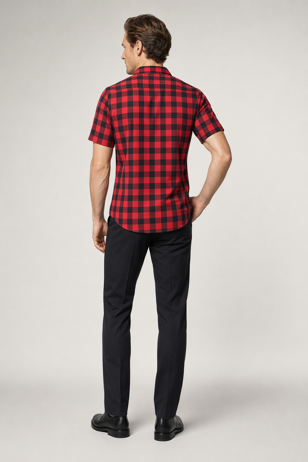 Checkered Short Sleeve Men's Shirt Red