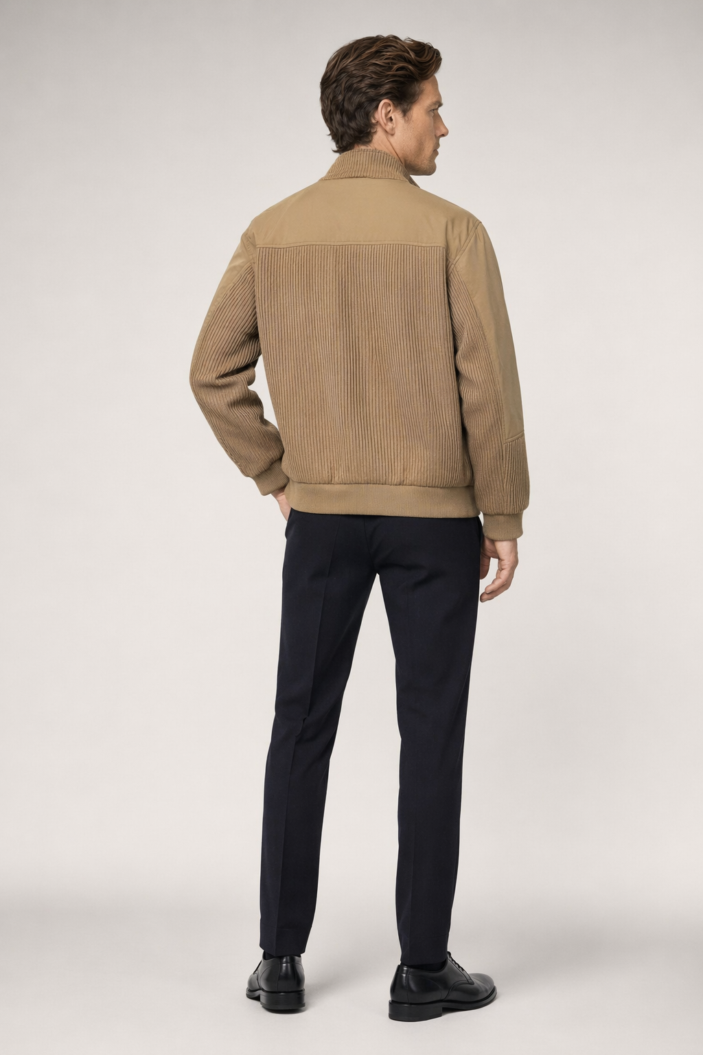 Patchwork Knit Jacket for Men Khaki