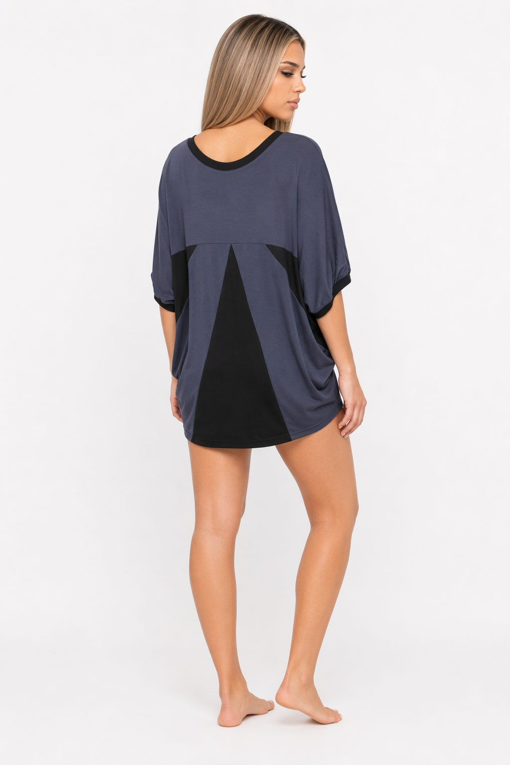 Wide Neck Batwing Top for Women Blue