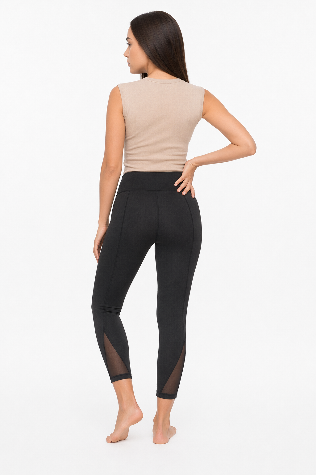 Lace-Trimmed Mesh Yoga Leggings for Women with Elastic Waist Default