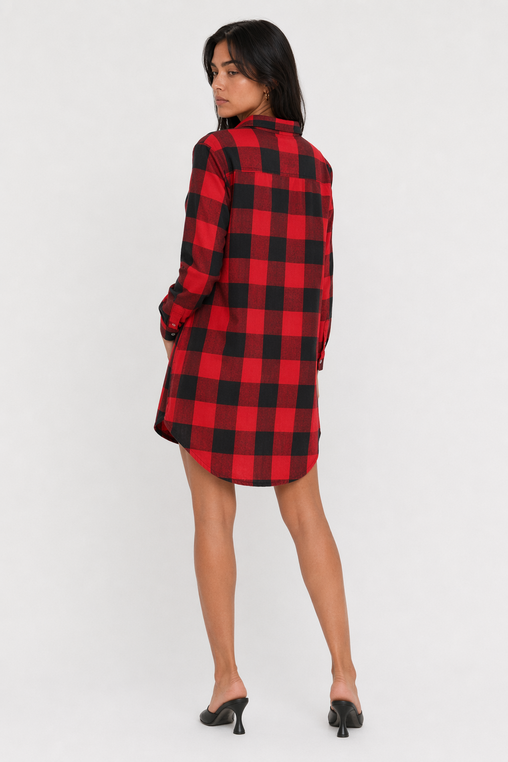 Long Checkered Women's Shirt featuring Pockets Red